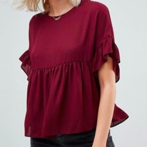 ASOS Smock Top with Ruffle Sleeve size 4